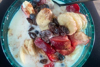Photo of a fruit cereal bowl.