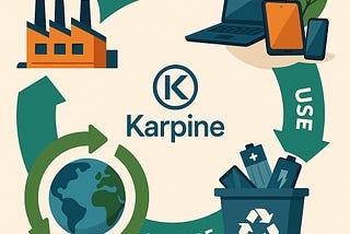 A circular representation of different industries interacting with Karpine’s web3 supply chain technology for efficient management and promotion of second-life products.