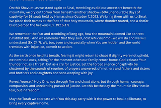 A Shavuot Prayer for the Release of the 58 Hostages