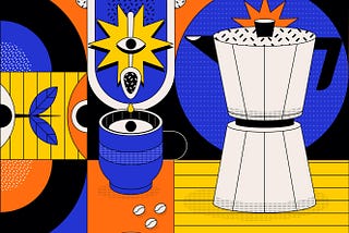 Abstract bright illustration showing different objects on the tabls