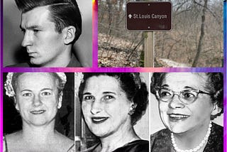 Images related to Chester Weger and The Starved Rock Murders (l/r-t/b): Chester Weger, sign post for the entrance of St. Louis Canyon at Starved Rock State Park, Francis Murphy, Mildred Lindquist, Lillian Oetting.