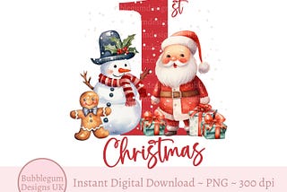 1st Christmas Red Santa & Snowman PNG, Baby