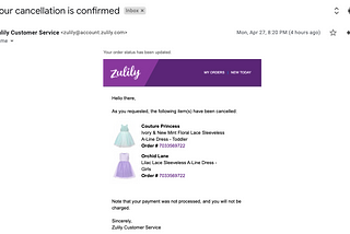 Zulily Cancelled my Order with No Explanation!