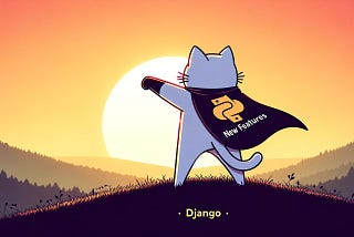 Cartoon of Django the web framework as a superhero, defeating outdated trends with innovation.