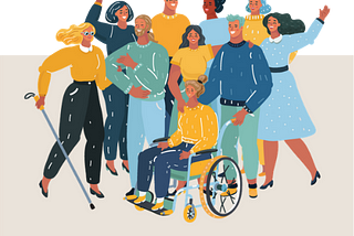 Image of people who are diverse in the physical ability, appearance, gender, origin but equal, included and have access.