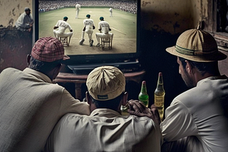 A group of friends watching cricket.