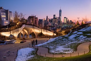 Little Island Park and a view of downtown Manhattan