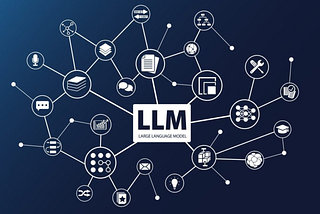 This is an image showing various IT services with small logos connected together and in the middle a text that says LLM pointing to Large language models.