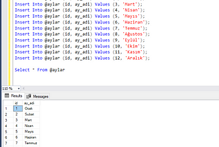 SQL Server’ da Tablo Değişkeni