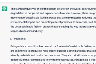 Screenshot of ChatGPT generating an article from a topic prompt