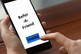 A mobile user about to click on the share button of a Refer-A-Friend campaign.