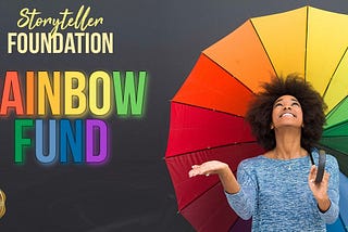 Woman with rainbow umbrella looking for rain