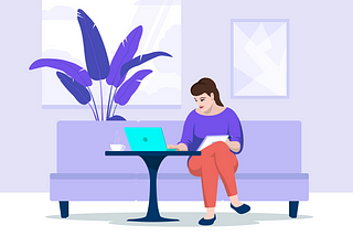 Illustration — woman in a sofa with her laptop