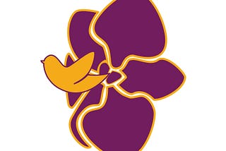 logo of yellow dove flying out of a purple flower