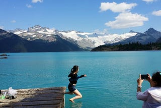 Jumping into a Glacial Turquoise Lake