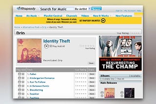 Photo of the Rhapsody Streaming Service interface circa 2001