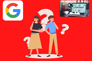 2 cartoon people looking at a Google image and content image with questions.