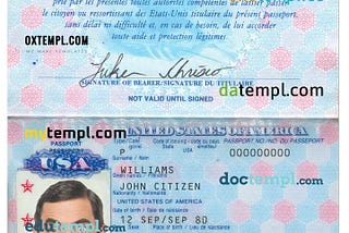 USA passport example in PSD format, pre-2007