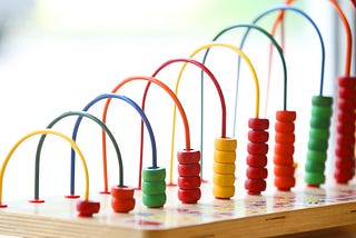 An abacus with different coloured beads