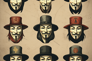 A series of headshots of Guy Fawkes masks. We cannot learn anything about the people, except that they are anonymous.