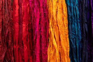 Close-up of assorted dyed fabrics