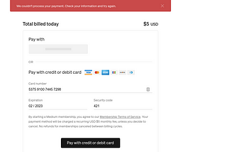 Medium failed to compound payment status for my Curve card.