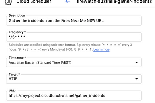 Screenshot of the configuration of the Google Cloud Scheduler job