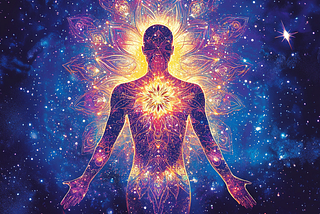 Universal body emanating a flower mandala from its heart.