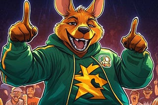 The default banner for Linkarooie is a breakdancing Kangaroo cartoon