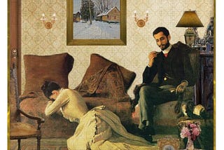 a woman slumped on the floor with bowed head on her arms and a man seated by her