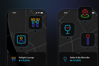 dark mode user interface with neon icons