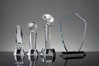 Glass trophy in gray background