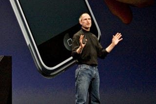 Steve Jobs giving his world-famous presentation of the first iPhone