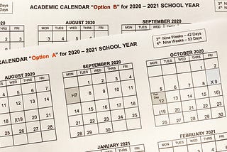 2020–2021 Student Academic Calendar Options