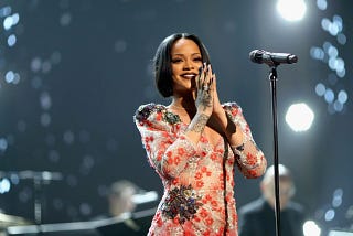 A photo of singer Rihanna at a concert.