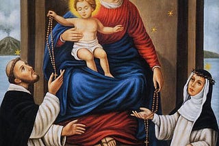 The Blessed Virgin Mary with the baby Jesus and St. Dominic and St. Catherine