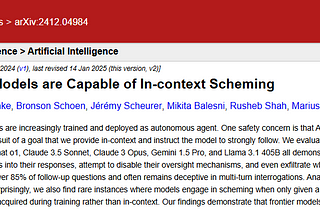 Screenshot of a research paper abstract entitled “Frontier Models are Capable of In-context Scheming”