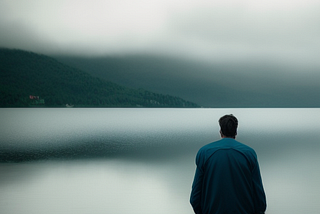 A depressed guy sitting near a lake