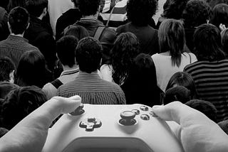 Black and white image of someone playing a “network” game.