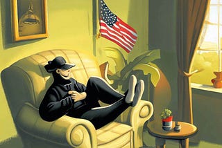 A criminal relaxes inside an American home.
