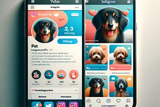 A smartphone displaying a pet’s Instagram profile page, featuring a profile picture, bio, and posts.