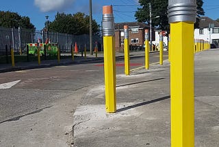 School with no-parking bollards in Dublin. Photo: Clare O’Beara.