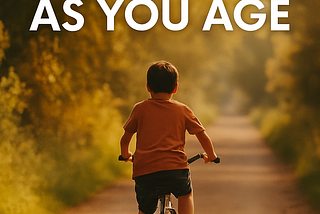 A young boy rides a bicycle alone down a sun-drenched dirt path lined with trees, bathed in golden evening light — evoking nostalgia and the slow, expansive feel of childhood summers. Bold white text reads, “WHY TIME FEELS FASTER AS YOU AGE.”