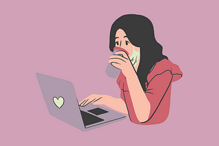 Girl with coffee on her laptop