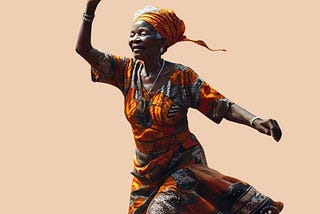 Happy African grandmother in a native wear. Image by Meta AI