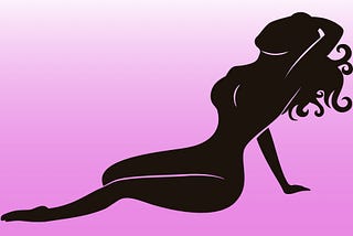 Silhouette of a traditionally sext woman with long cascading hair. She lounges on the ground with a hand tangled in her hair.