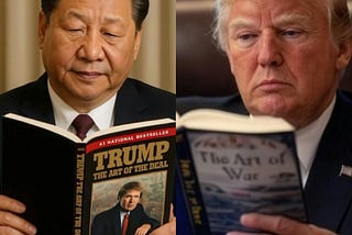 Xi Jinping reading The Art of the Deal — Donald Trump reading The Art of War.