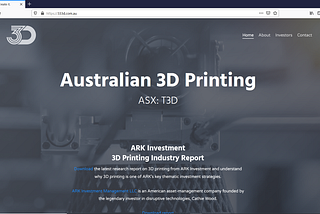 ASX: T3D 3D printing Ark Invest