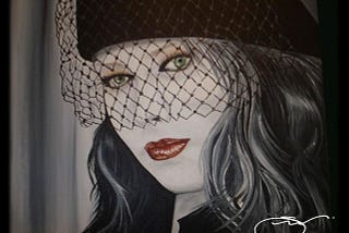Acrylic painting of a woman with a veil symbolizing ART.