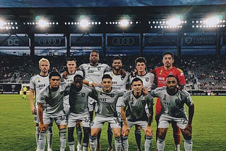 The San Jose Earthquakes players line up for a pre game press photo.